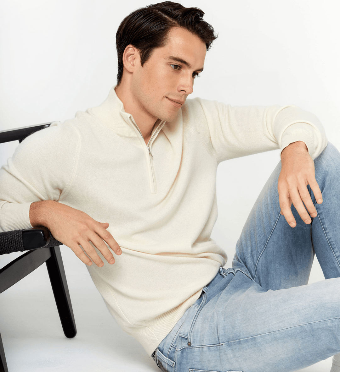 The Mock-Neck Quarter Zip Cashmere Polo Sweater – State Cashmere