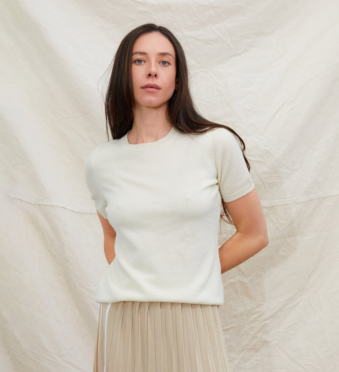 The Crewneck Short Sleeve Cashmere Sweater – State Cashmere