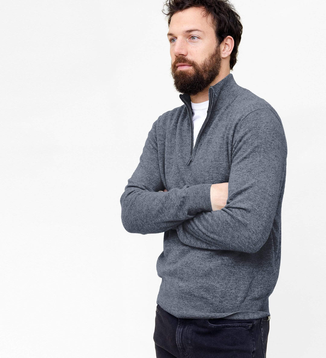 The Mock-Neck Quarter Zip Cashmere Polo Sweater – State Cashmere